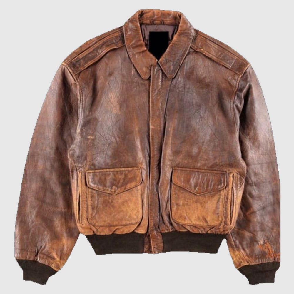 80s A2 Flight Vintage Style Military Real Leather Jacket Men Distressed Brown Pilot Bomber Coat