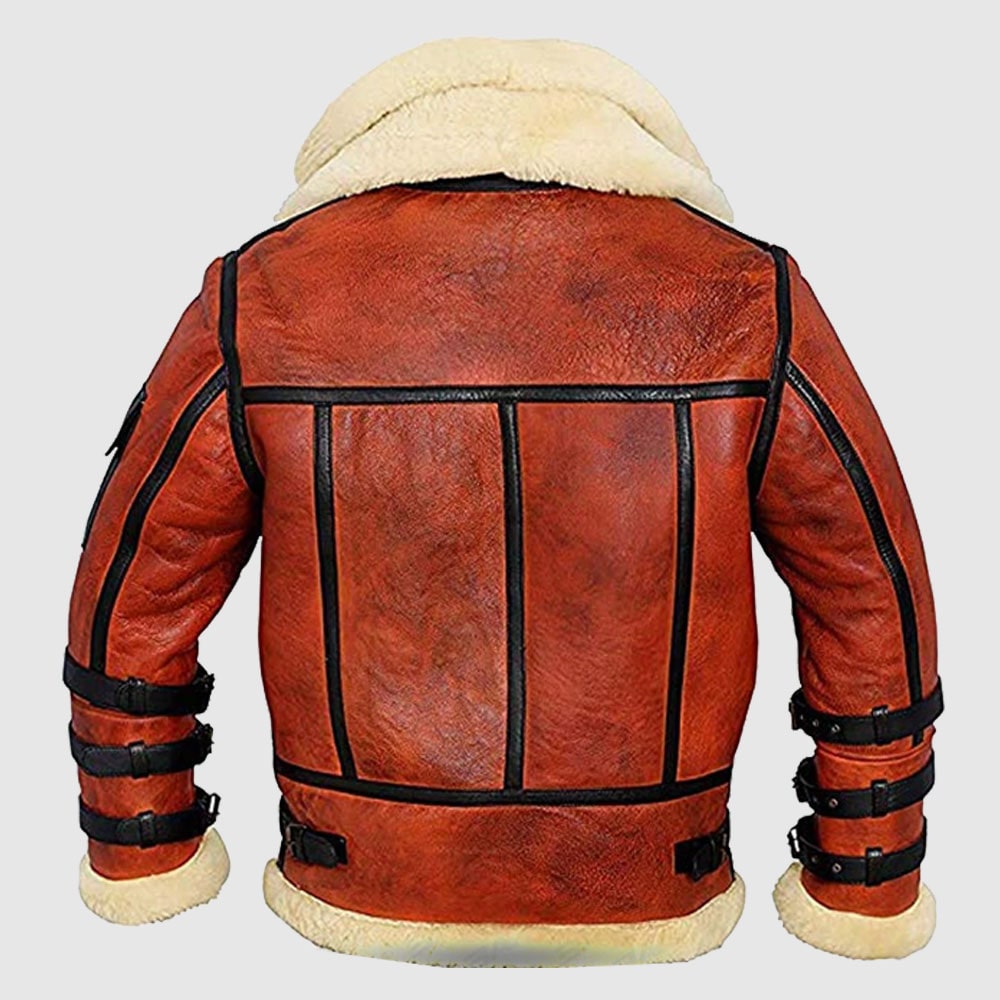 B6 Waxed Bomber Shearling Two Tone Style Leather Jacket