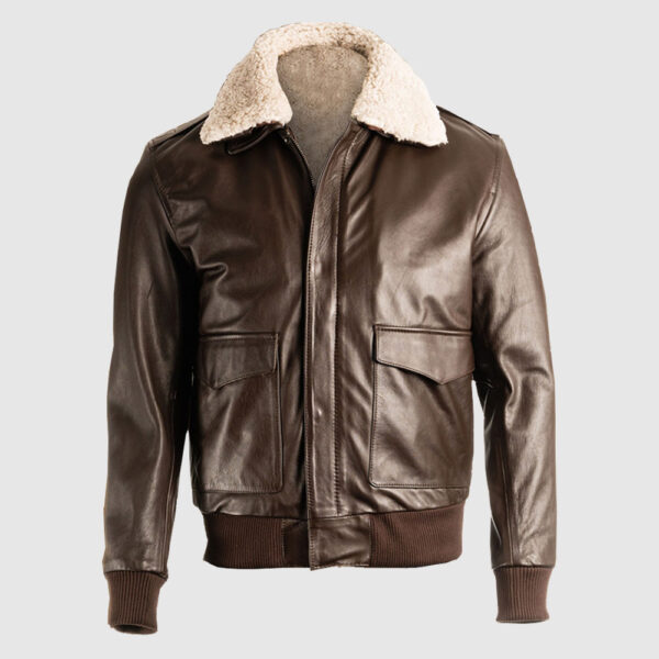 brown Pilot Bomber Shearling Jacket