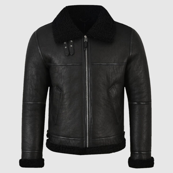 Men Jet Black Shearling Leather Jacket