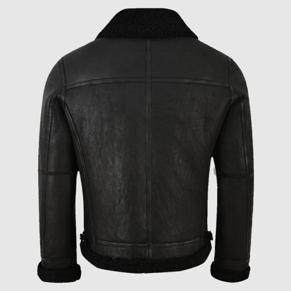 Men Jet Black Shearling Leather Jacket