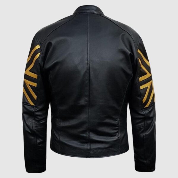 Men Black Gold UK Flag Leather Jacket