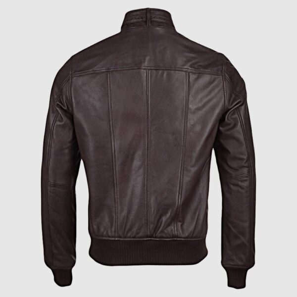 Men Brown Genuine Sheepskin Leather Bomber Rib Jacket