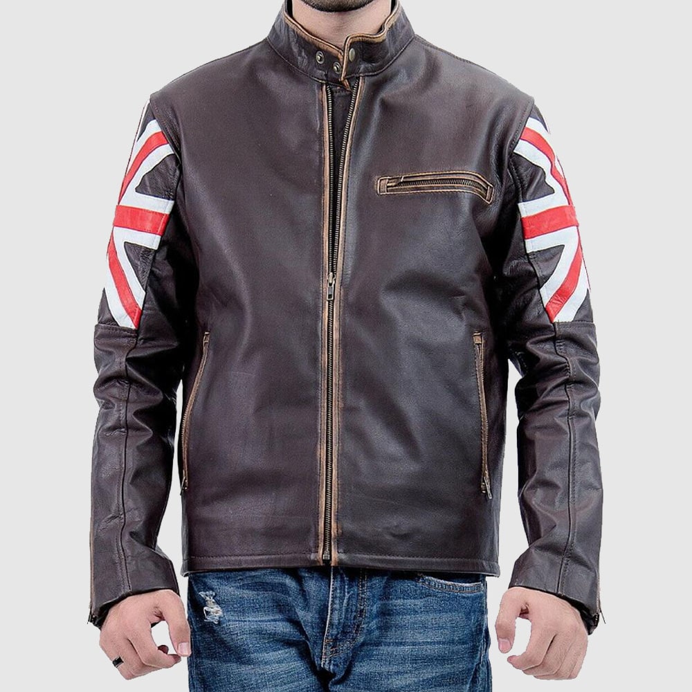 Brown Union Jack Sheepskin Leather Jacket