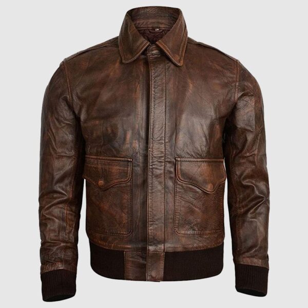 Air Force A2 Brown Sheepskin Distressed Leather Jacket