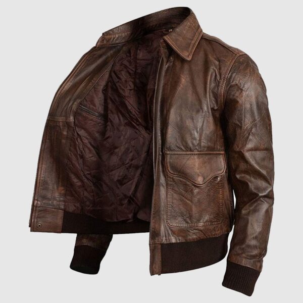 Men Flight Bomber Air Force A2 Brown Sheepskin Distressed Leather Jacket