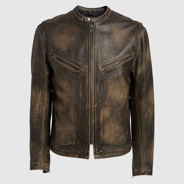 Cafe Racer Distressed Vintage Brown Real Genuine Biker Leather Jacket
