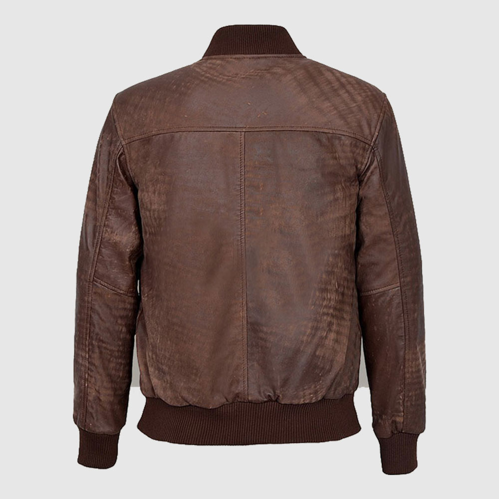 Men brown bomber leather jacket