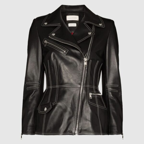 Alexander McQueen Black Leather fashion jacket biker jacket