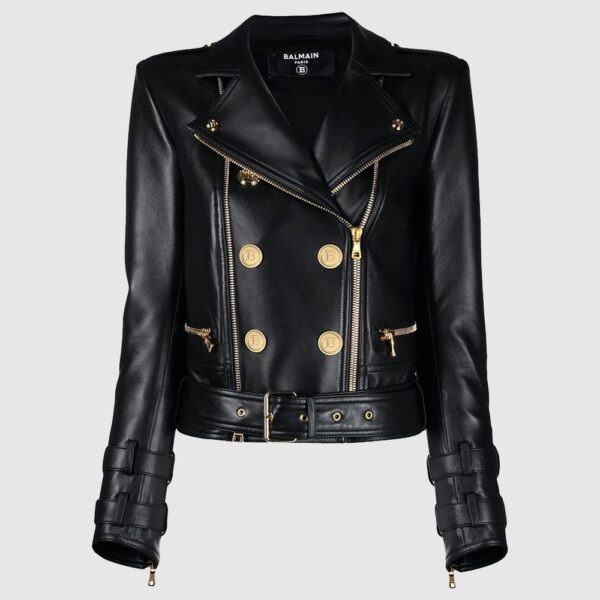 Balmain black women leather jacket