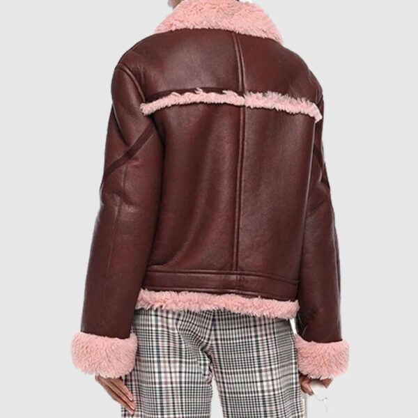 Burgundy Shearling Lined Leather Fur Jacket