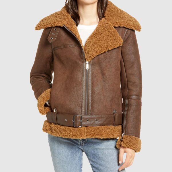 Classic Brown Womens Faux Shearling Jacket women shearling leather jacket