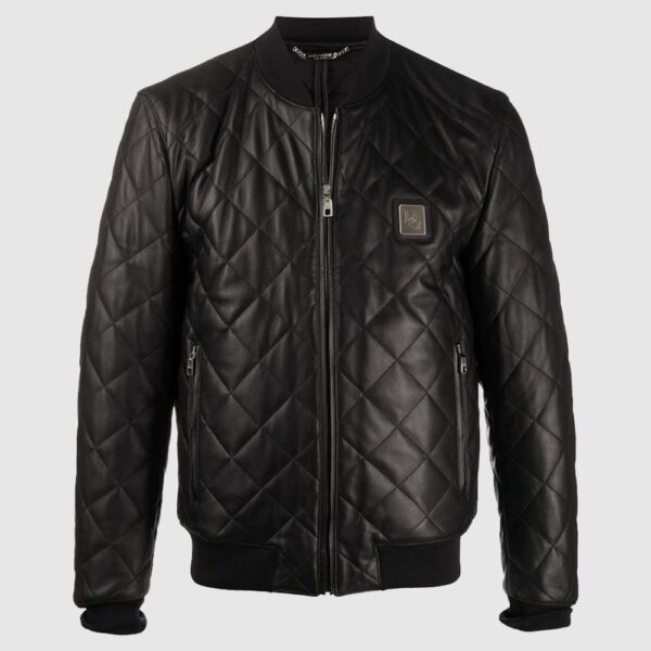 Black quilted leather jacket men leather jacket
