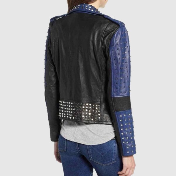 Women Two Color Punk Style Studded Leather Jacket