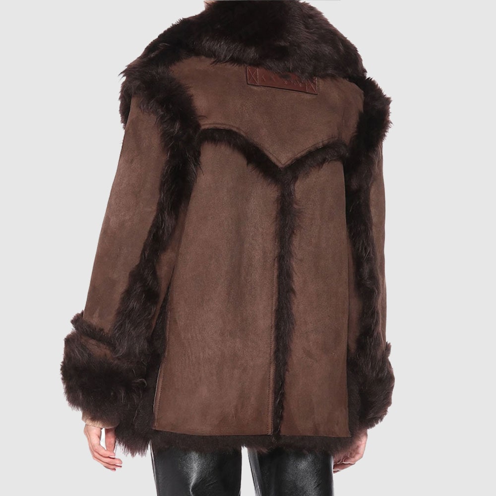 women brown shearling leather jacket