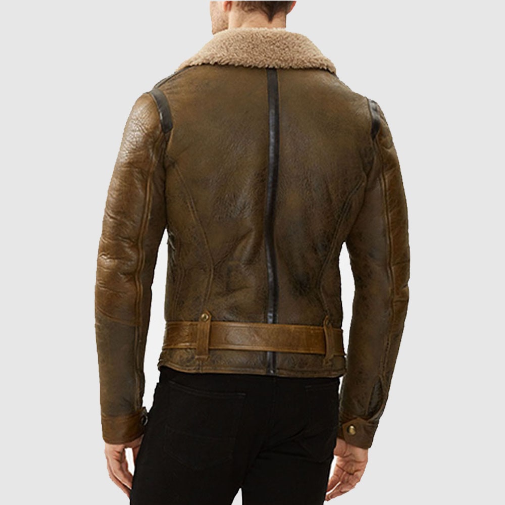 Men B3 Aviator Real Shearling Brown Sheepskin Leather jacket