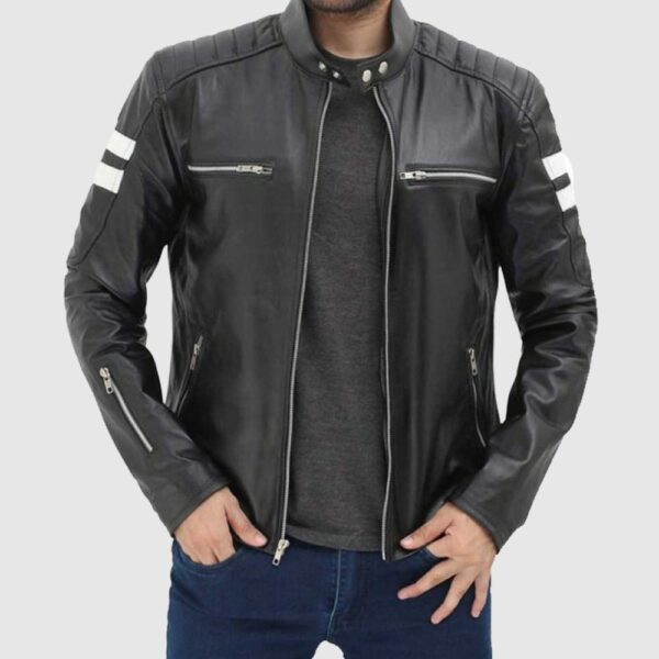 Men Black Lambskin Retro Leather Jacket Men Slim Fit Biker Style Jacket