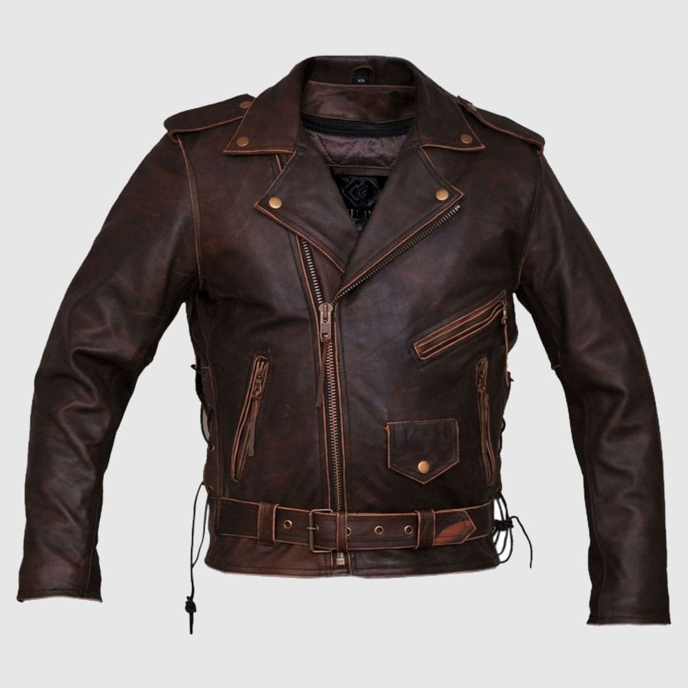 Men Distressed Leather Jacket Motorcycle Vintage Brown Leather Jacket