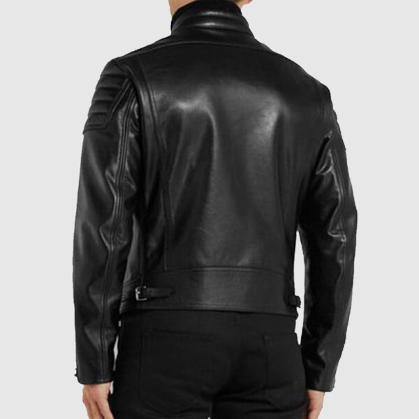 Mens Black Padded Sleeves Motorcycle Leather Jacket
