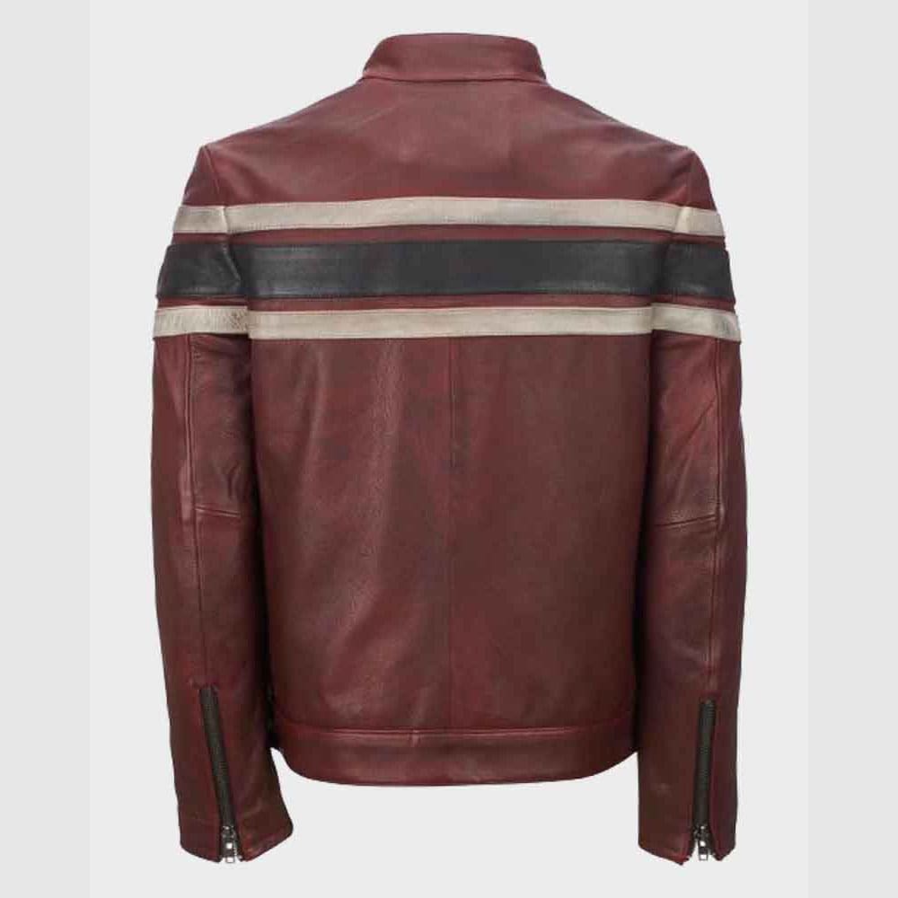 Men Retro Red Waxed Vintage Leather Jacket