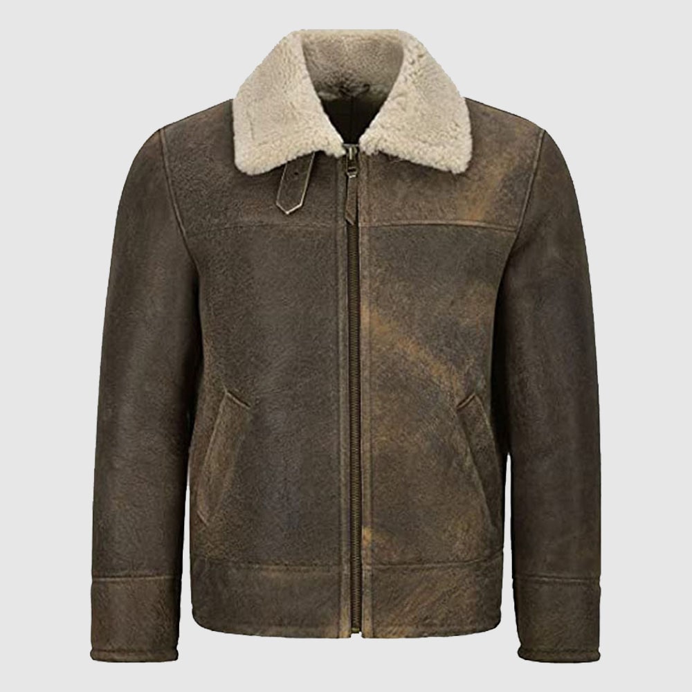 Men Sheepskin Leather Jacket Dirty Beige Fur Flying RAF SC 1022