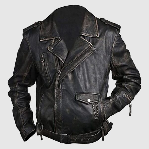 Vintage Cafe Racer Distressed Black Leather Jacket