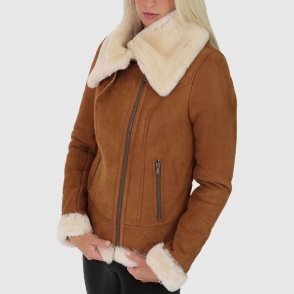 Women Tan Shearling Leather Jacket