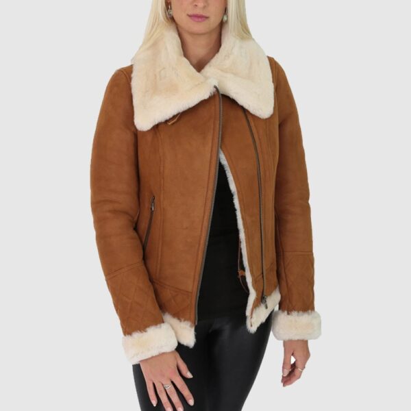 Women Tan Shearling Leather Jacket