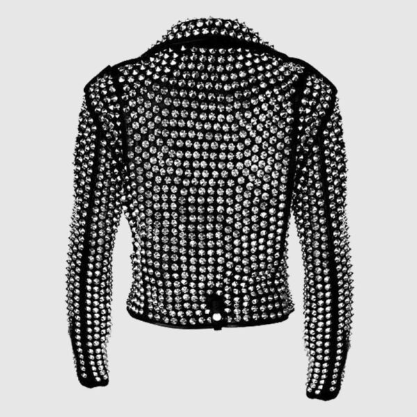 Silver Studded Cowhide Leather Moto Jacket