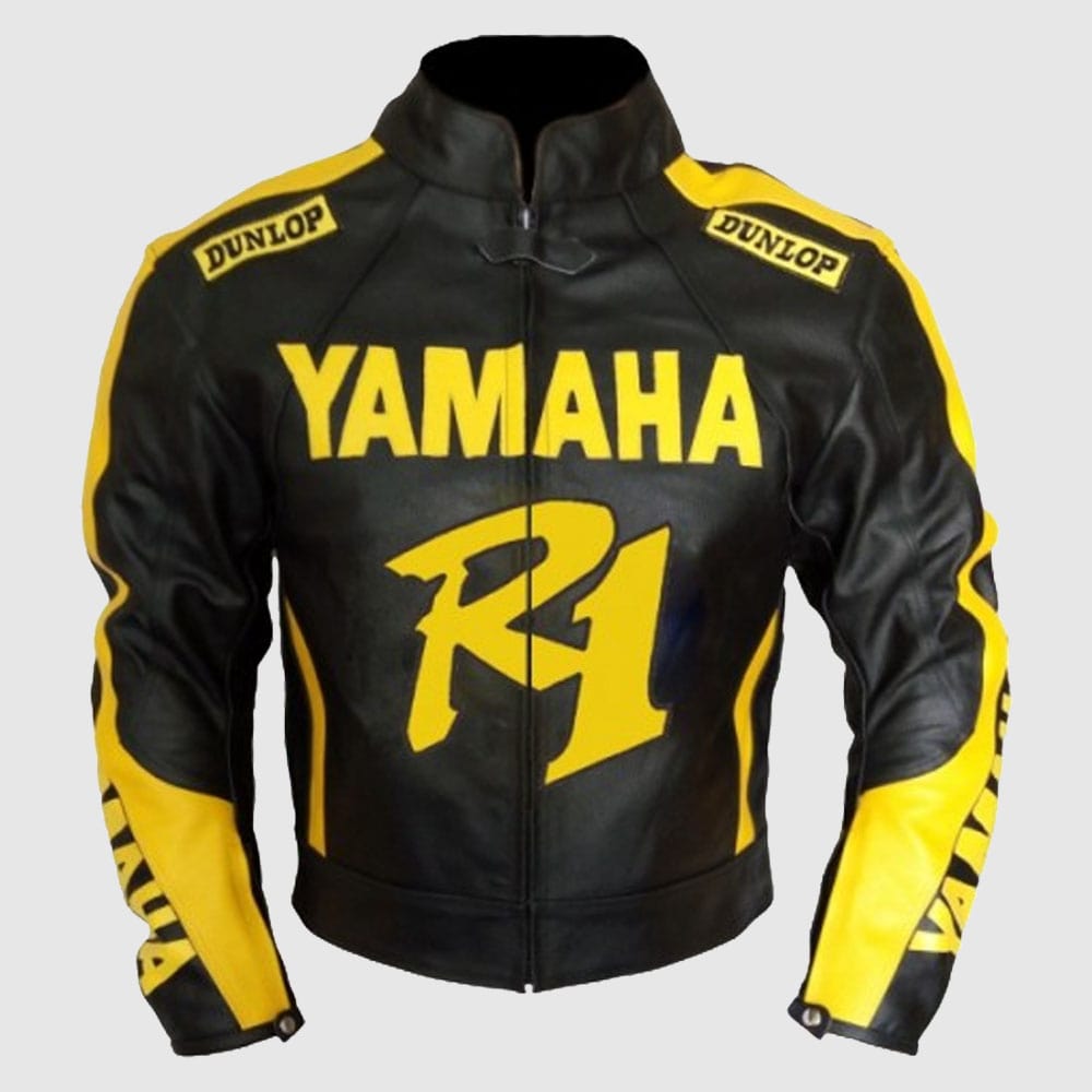 YZF Yamaha R1-R6 Motorbike Mens black Yellow Leather Jacket