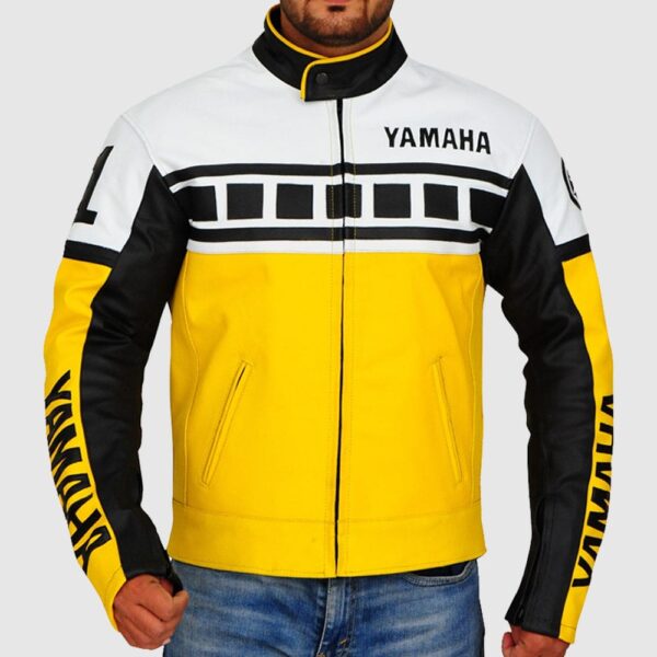 Yellow White Biker Leather Jacket, Leather Motorcycle jacket