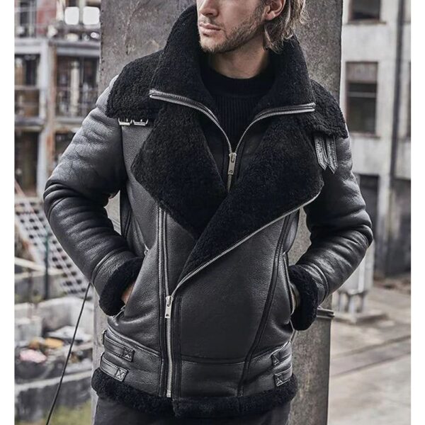 B3 Classic Bomber Shearling Sheepskin Motorcycle Leather Jacket