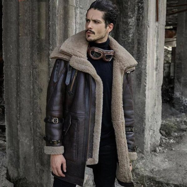 B3 Flight Jacket Men’s Shearling Aviator Fur Long Coat