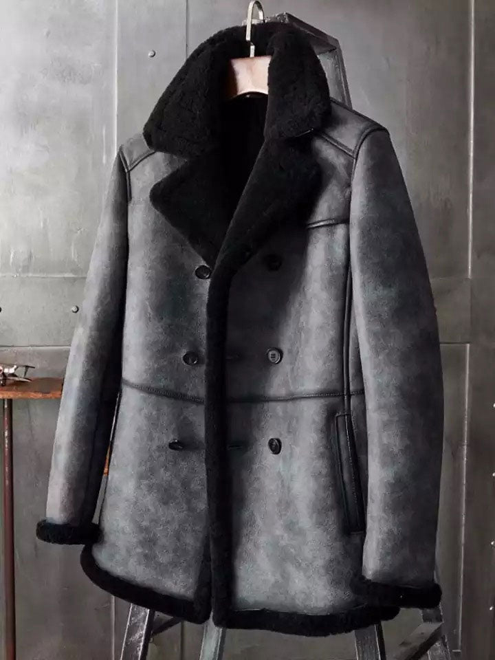 B3 Shearling Long Coat Overcoat B3 Hunting Jacket Side