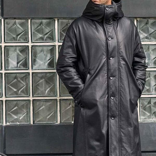 Leather Down Jacket Long Winter Overcoat Warm Oversize Outwear