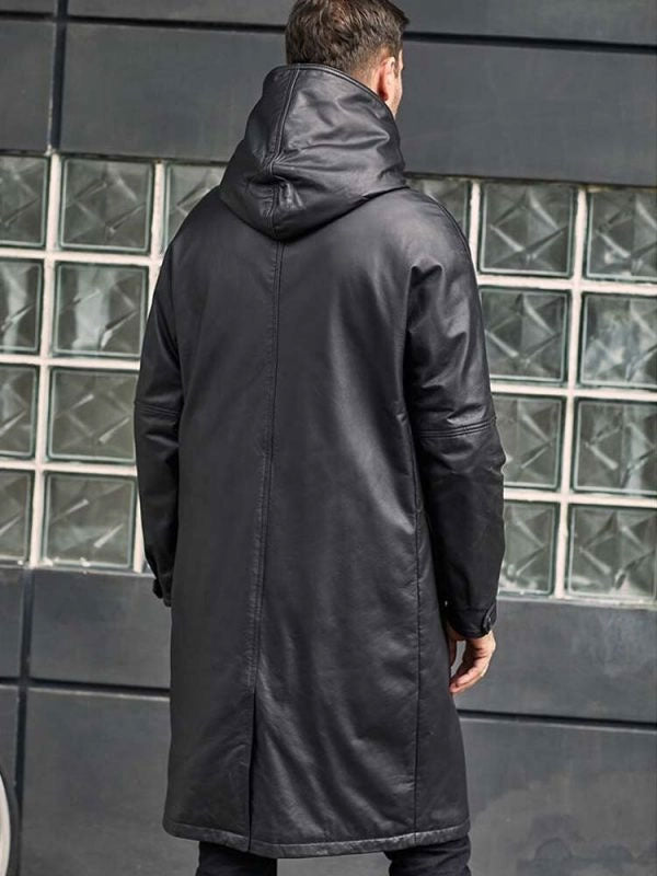 Leather Down Jacket Long Winter Overcoat Warm Oversize Outwear back