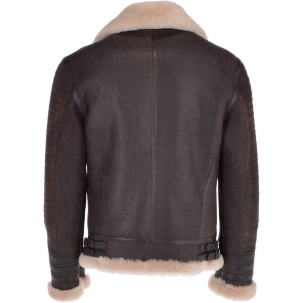 Men Brown Aviator Flying Bomber Shearling Leather Jacket Back