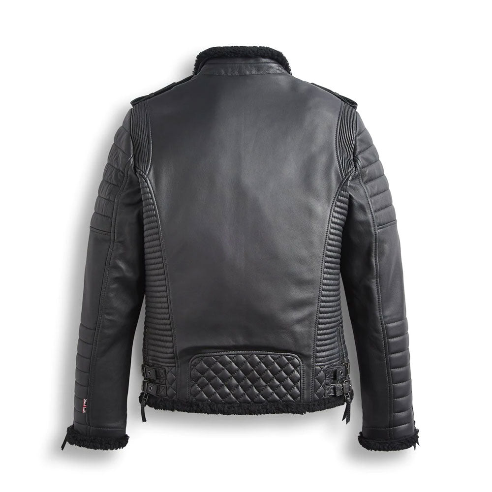 Men Real Motorcycle Shearling Leather Moto Jacket back