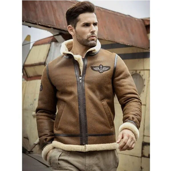 Men Sheepskin Shearling Motorcycle Leather Jacket