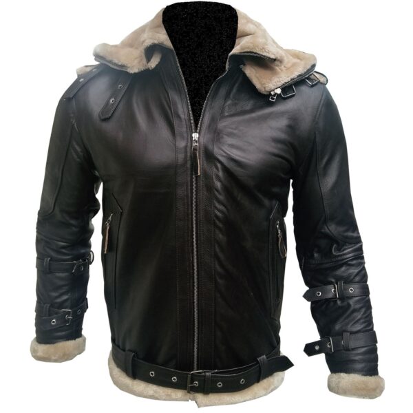 Men's Aviator B3 Bomber Double Collar Faux Shearling Brown Leather Jacket