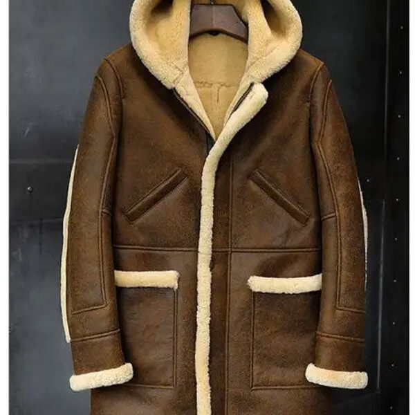 Mens Hooded Sheepskin Shearling Leather Jacket