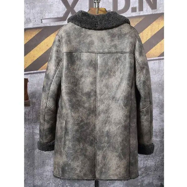 Men's Hunting Leather Shearling Bomber Trench Coat back