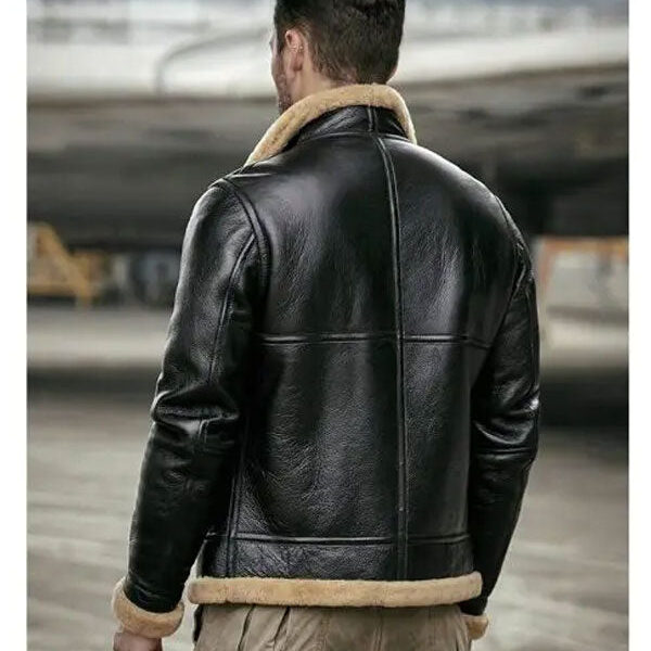 Mens Sheepskin Motorcycle Shearling Leather Bomber Jacket Back