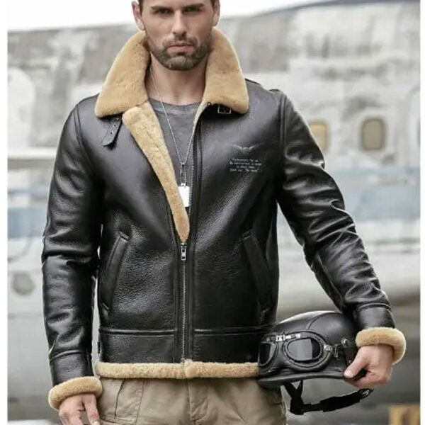 Mens Thick Winter Motorcycle Shearling Fur Leather Jacket Coat