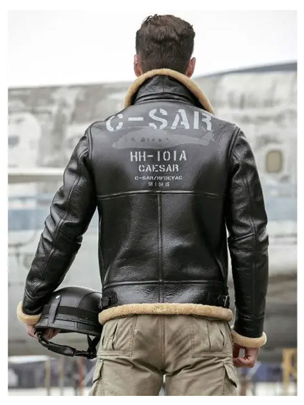 Mens Thick Winter Motorcycle Shearling Fur Leather Jacket Coat Back