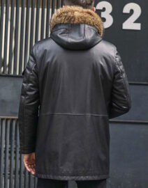 Mink Coat Long Winter Overcoat Black Leather Parkas Fur Outwear back
