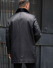 Mink Fur Coat Long Fur Outwear Black Leather Overcoat back