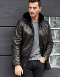 Mink Fur Overcoat Oversize Winter Outwear Long Black Leather Jacket