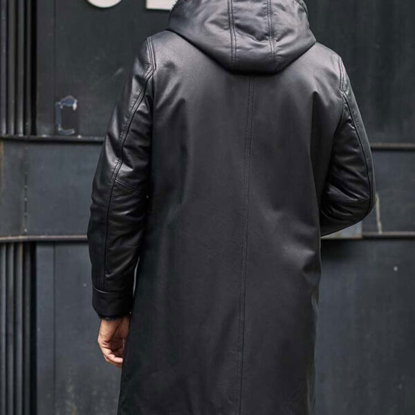 Mink Overcoat Long Fur Parkas Black Leather Jacket back