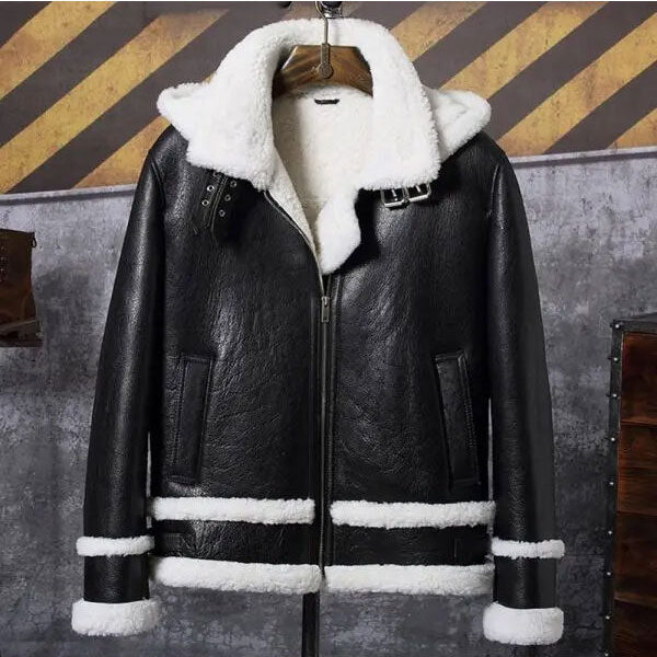 New Mens Bomber Hooded Sheepskin Leather Jacket Short Coat